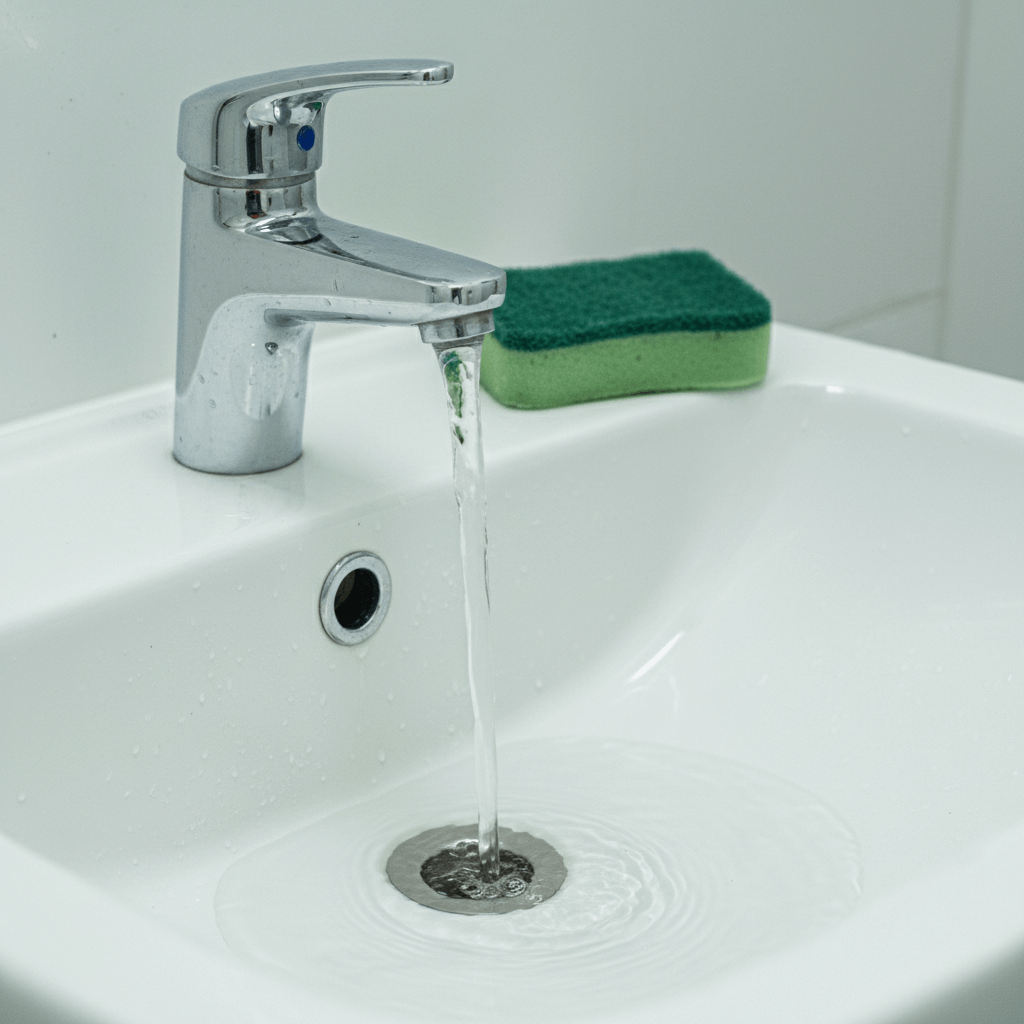Sauberes fließendes Wasser im Waschbecken